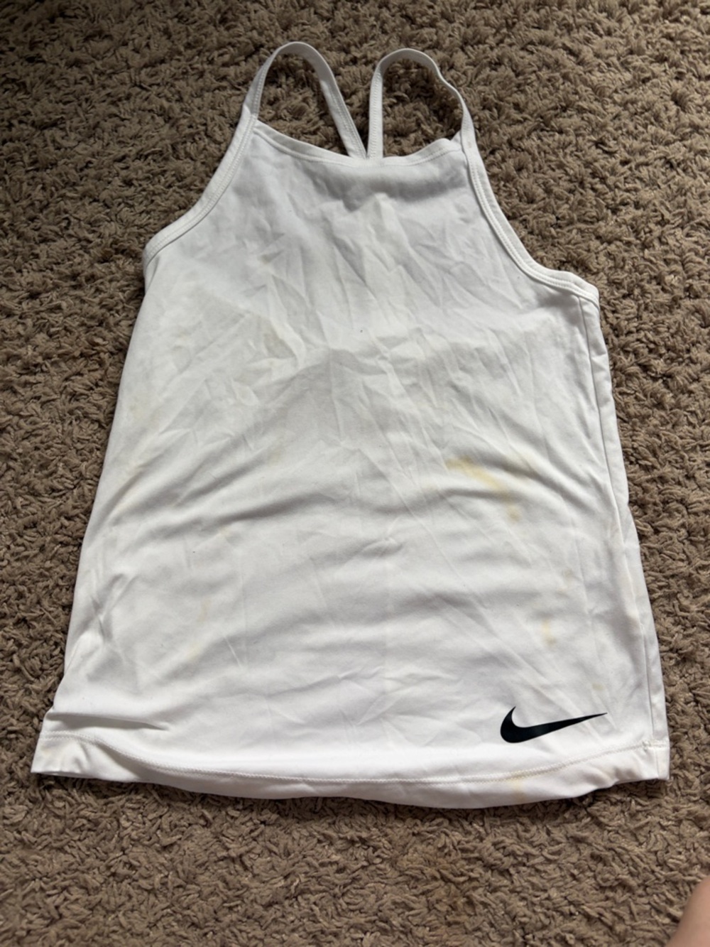 Nike White Athletic Racerback Tank with Black Swoosh